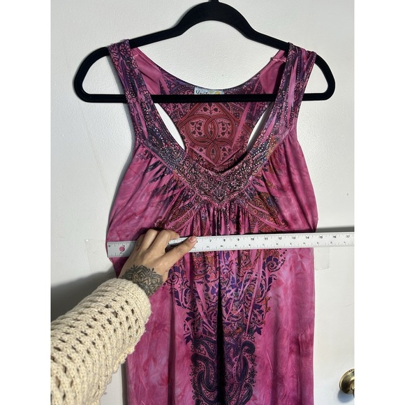 Unity Work Wear pink Paisley Print Tank Top Embellishment Rhinestone Boho M/L - Picture 8 of 9